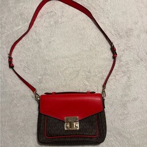 Michael Kors Red and Brown Crossbody Bag